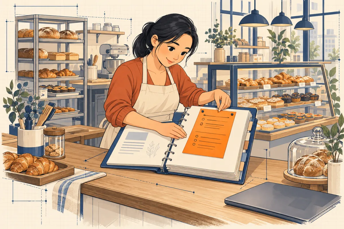 Chị Lan dán quy ước làm việc với AI, chia vùng thử và vùng bài bản, lên đầu sổ tay dự án