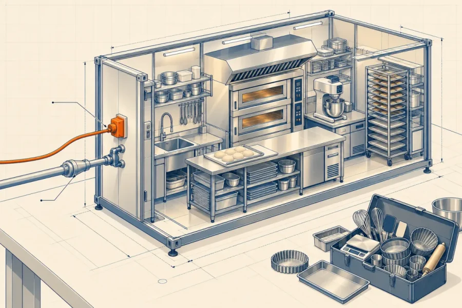 Căn bếp lắp sẵn, hộp dụng cụ rời và đường điện gas, ví cho framework, thư viện và runtime