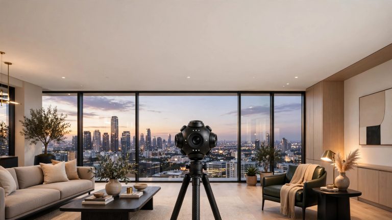 Máy ảnh 360 đang chụp virtual tour trong căn hộ cao cấp - PDL Solutions